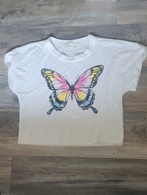 Vintage Havana White T-Shirt with Butterfly Print Y2K SMALL